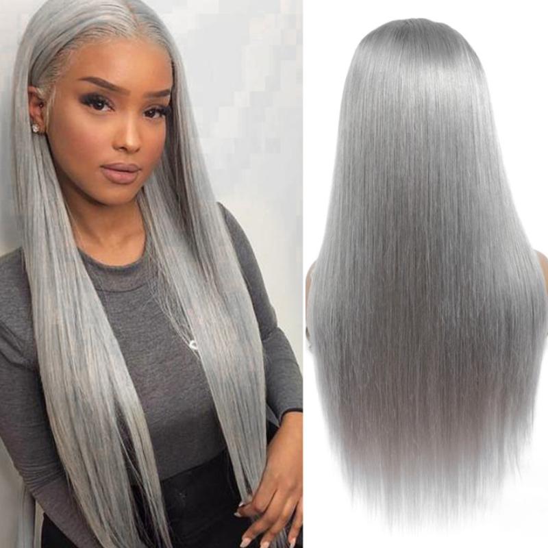 

Grey Color Straight Lace Front Wigs Human Hair Brazilian Vrigin Hair Lace Front Human Wigs Transparent Bleached Knots