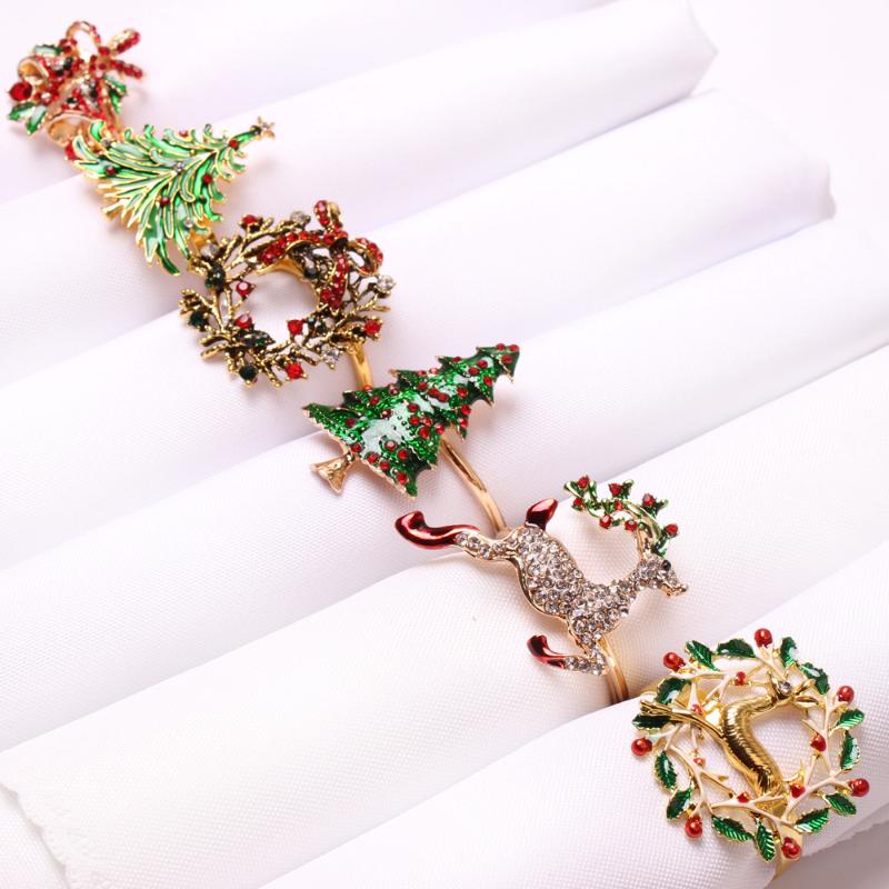 

High-end Christmas Tree Napkin Ring Bow Flower Wreath Mouth Ring Hotel Sample Room Set Table Christmas Napkin Buckle