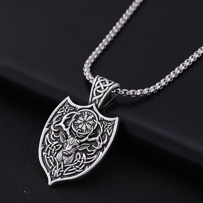

Dawapara Shield Amulet Protect Health Necklace Wicca Viking Men Jewelry Alloy Amulet Shield Pendant Necklace Boyfriend Gift