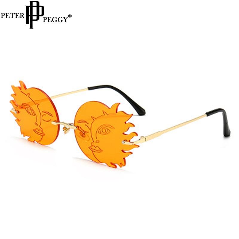 

Sunglasses Fire Flame Rimless Women Retro Steampunk Men Punk Brand Designer Eyewear Oversized UV400