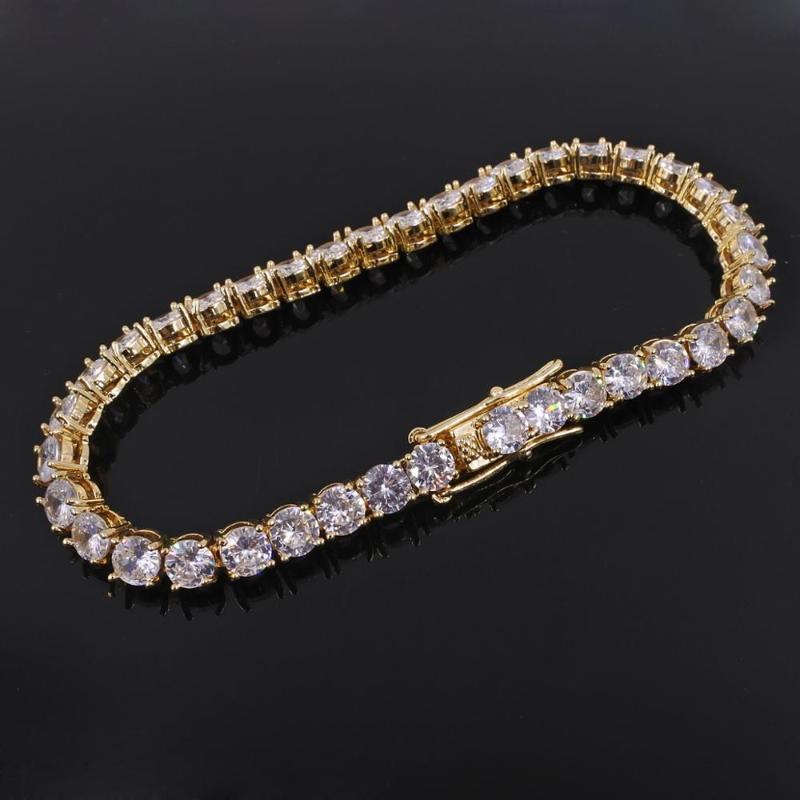 

High quality cz brass cubic zirconia gold tennis chain hiphop silver color bracelets iced out bling men gift rapper jewelry