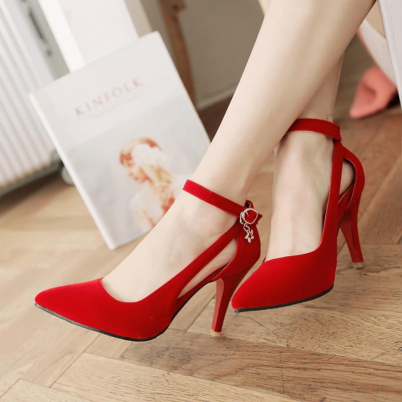 

Women shoes spring new suede wedding plus-size high heels, Black