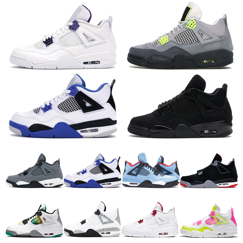 

Hot Mens trainers basketball shoes 4s jumpman 4 Black Cat White cement Purple Cactus Jack Cool grey Bred womens men sports sneakers fashion, 9 cool grey