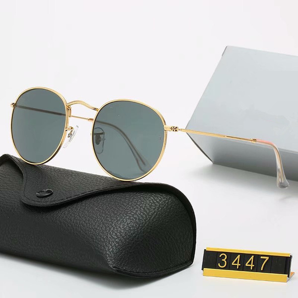 

Classic Design Brand Round Sunglasses UV400 Eyewear Metal Gold Frame Bans Glasses Men Women Mirror glass Lens Sunglasses with box dyjdk