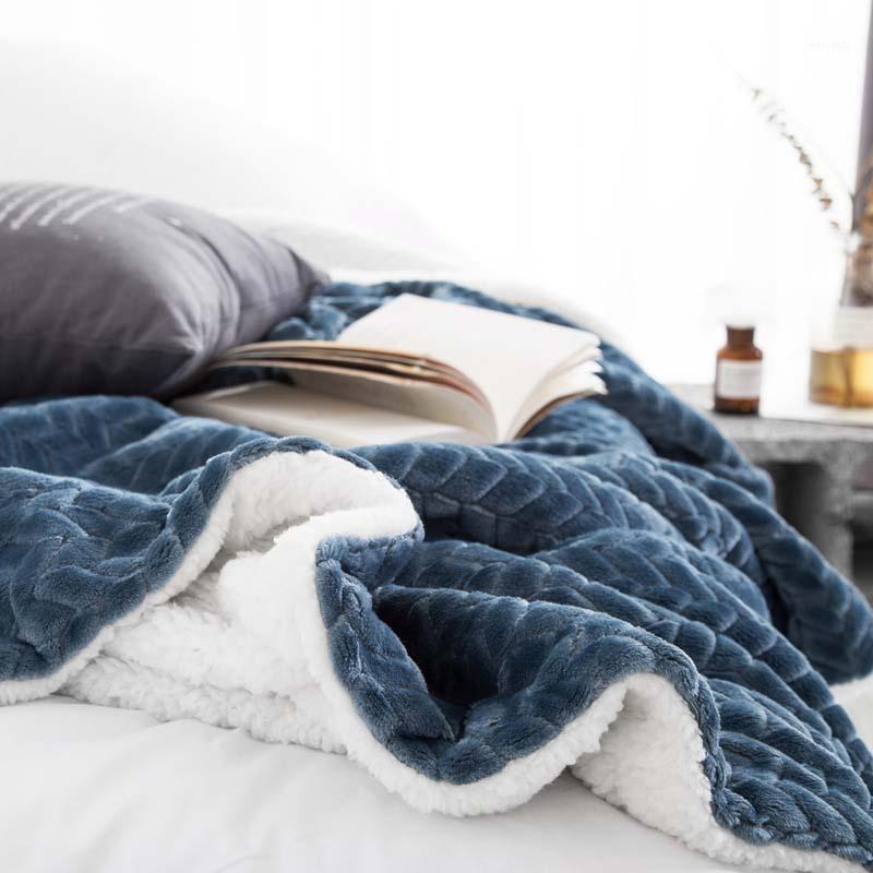 

Double Layer Winter Warm Blanket Berber Fleece Thick Quilt Plaid Baby BedSpread Women Manta Baby Comforter1