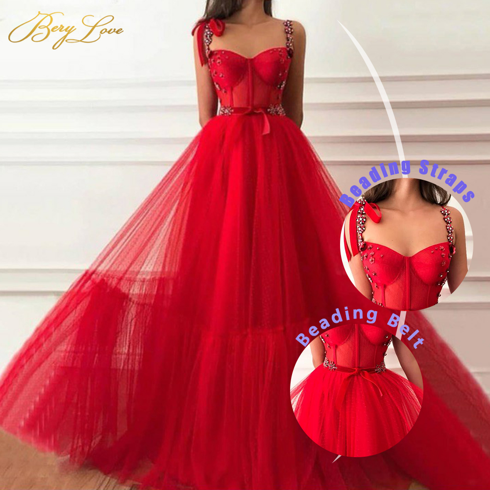 

Red Prom Dresses Long Beading Straps Belt A Line Evening Dresses Sweetheart Elegant Tulle Robe de soiree Christmas Party Dress, Burgundy