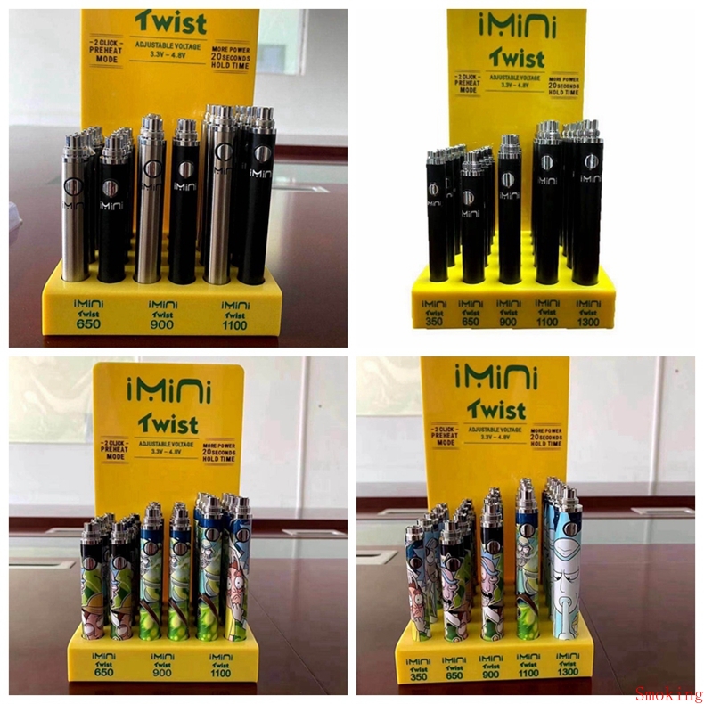 

IMINI Twist Battery Cartoon Pattern 510 Thread VV Vape Pen 350 650 900 1100 1300mAh Optional Preheat Batteries Display Box Package DHL