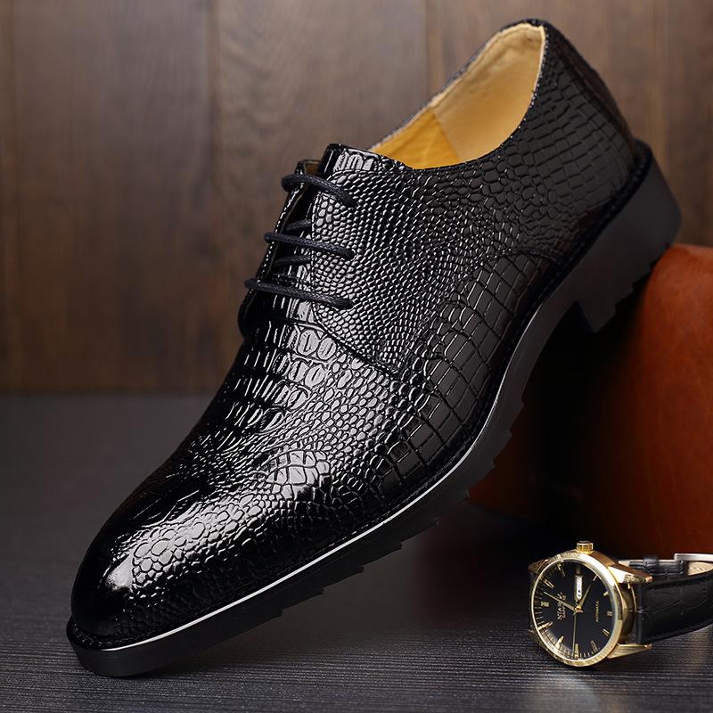 

Men's Crocodile Dress Leather Shoes Lace-Up Wedding Party Shoes Mens Business Formal Office Oxfords Flats Casual Shoe, Black