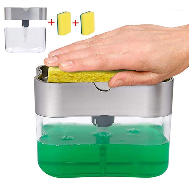 

2020 2-in-1 Soap Dispenser Soap Pump Sponge Caddy New Creative Kitchen Manual Press Liquid Dispenser With Washing Sponge1