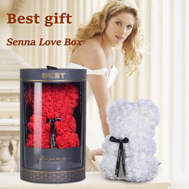 

Wedding Rose Teddy Bear In Senna Love Box Artificial Flowers Handmade Rose Bear for Girl Valentine's Day Christmas Gift, Gift box