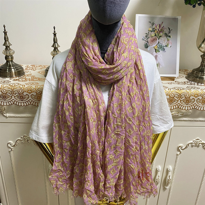 

Luxury-Classical style good quality 100% cotton material print long creasing scarves pashmina for women big size 200cm - 130cm