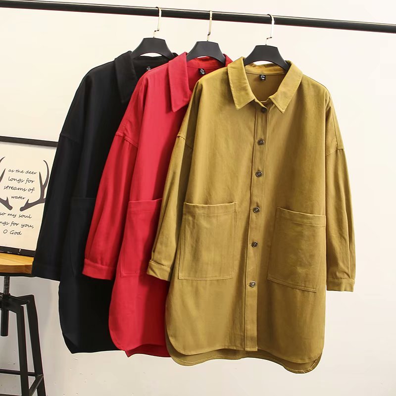 

2021 New Extra Large Size Female Mid-length Single Breasted Jacket Spring Fall Ladies Shirt Jackets NJVR, Ginger