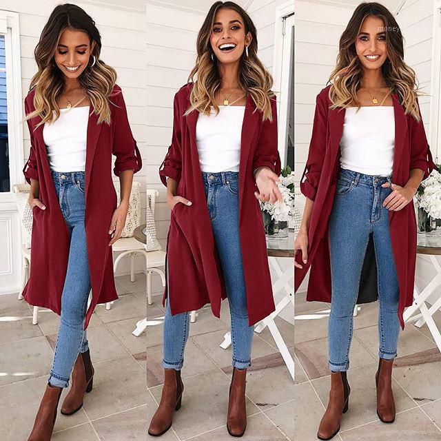 

Autumn Winter New Style Long-Sleeve Slit Trench Coat Jacket Straight Type Solid Cotton Street Hipster Splice1, Black