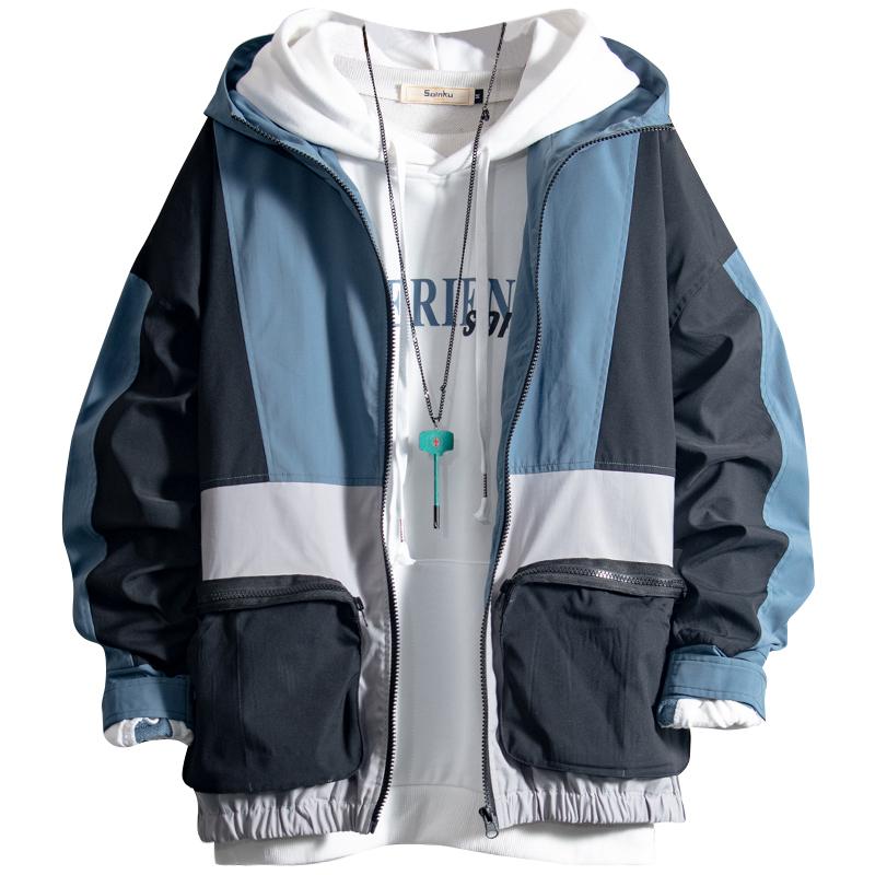 

Men Streetwear Bomber Pilot Jacket Hoodie Oversized Coat Waterproof Windbreaker Jacket Chamarras De Hombre Men Jackets II50JK, Gray-blue