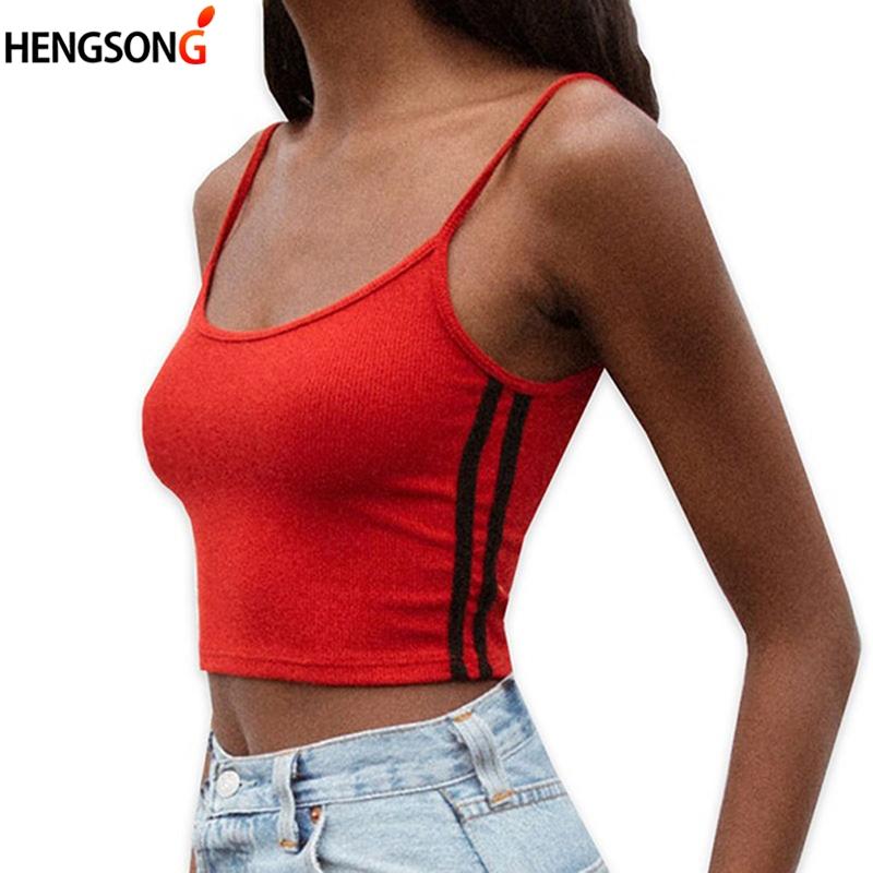 

Women Sport Crop Tops Side Striped Cami Casual Spaghetti Strap Vest Sportshirt Dames Cropped tShirt Vest Feminino, Black