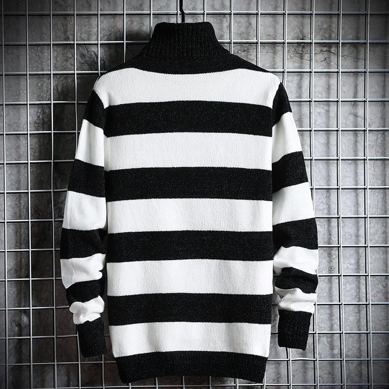 

Mens Turtleneck Men 2020 Autumn Winter High Collar Sweater Korean Vintage Turtlenecks Striped Slim Fit Sweaters For Men, White;black