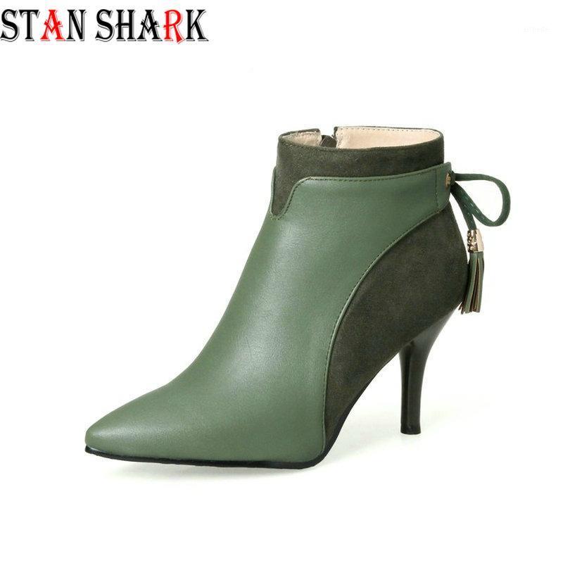 

2020 Winter Autumn Thin High Heels Shoes Woman Elegant Ladies Pumps Green PU Leather Ankle Boots Women Boots with Bowtie Knot1, Black