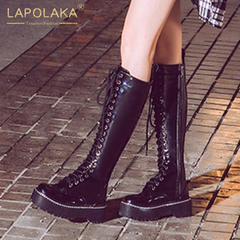 

Lapolaka 2020 New Arrivals New Design Dropship Top Quality Luxury Boots Women Shoes Zipper Platform Shoelace Trendy Boots Ladies, Black