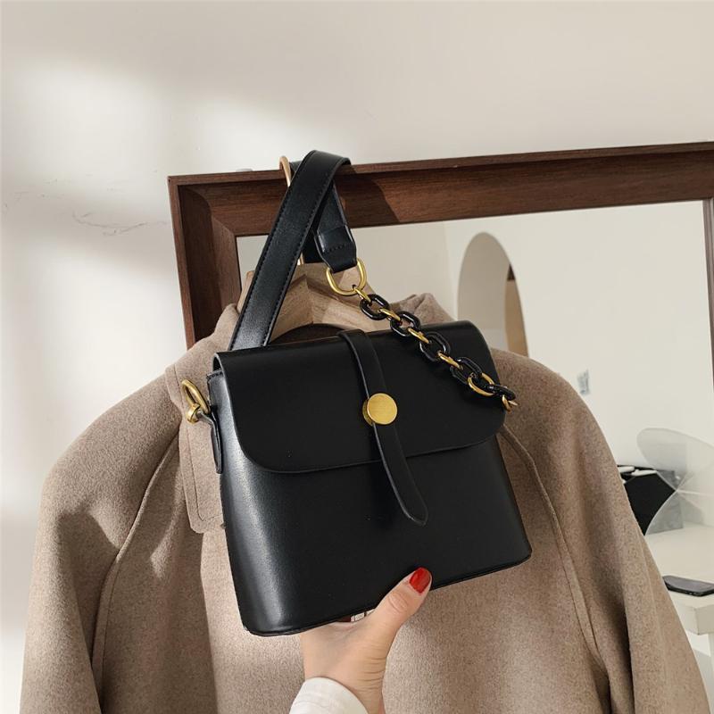 

New Personality Bags for Women 2021 Solid Color Retro Shoulder Bag Shopper Dating Messenger Bag Adjustable Shoulder Strap, Black