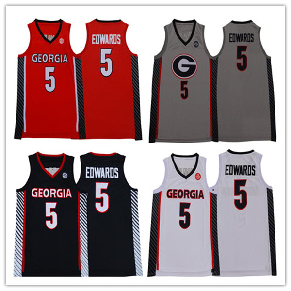 

2020 NCAA Georgia Bulldogs Anthony Edwards College Basketball Jerseys #5 Anthony Edwards Stitched Shirts -XXL Mens Red Grey, Beige