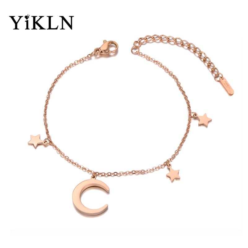 

Charm Bracelets YiKLN Fashion Stainless Steel Moon & Star For Women Girls Rose Gold Chain Link Summer Beach Bracelet YB20004