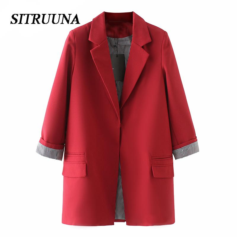 

Sitruuna spring autumn women full sleeves casual Blazer ladies plus size outwears single breasted long blazer jacket, Black