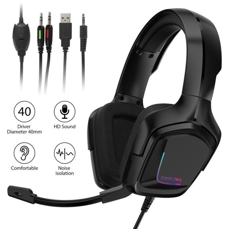 

Wired Headphones Gaming Headset Stereo Surround Gamer With Noise Cancelling Microphone With RGB Light For PS4 xbox Headsets, Black