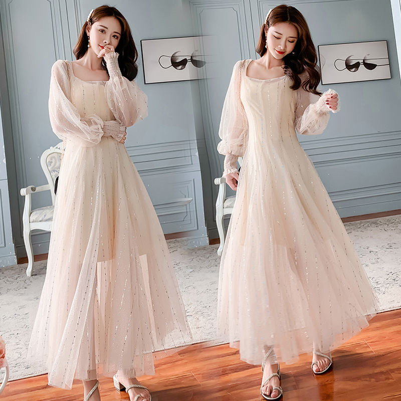 

2021 New Long Female Dress, Round Lantern Cleavage, Modern Fair Mesh A5FZ, Pink