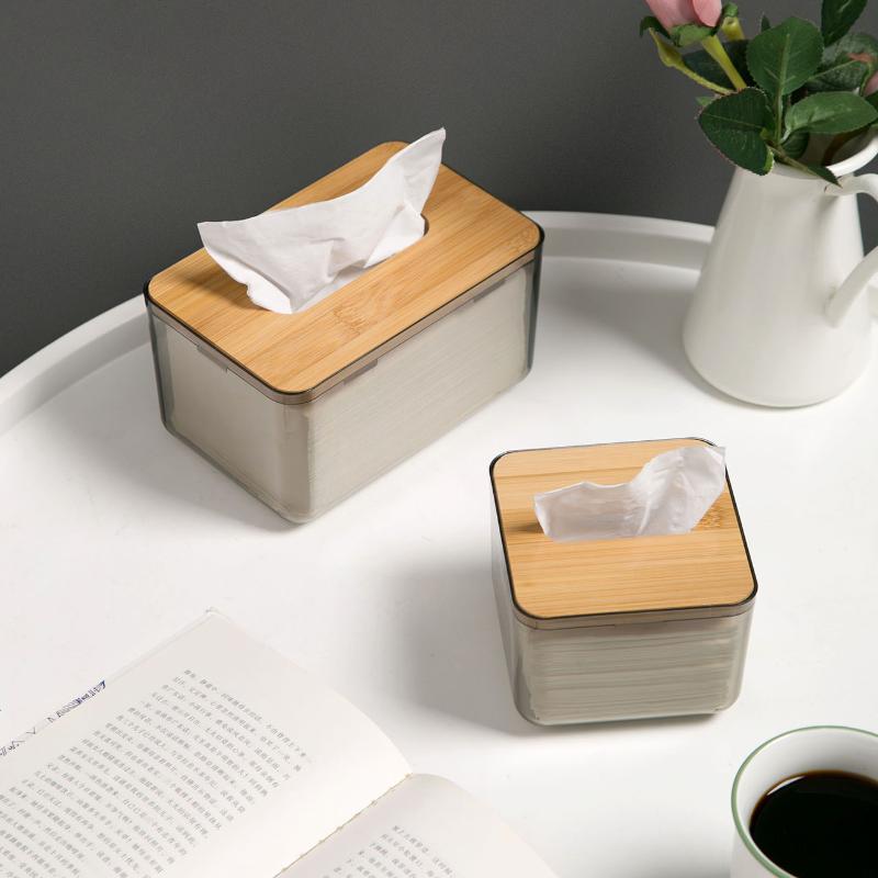 

Transparent Acrylic Tissue Boxes Organizer Bamboo Cover Toilet Paper Holder Home Office Napkin Holder Storage Box Wooden Box