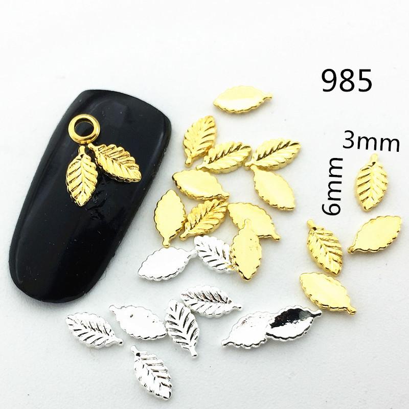 

100pcs/lot New Japan 3D Alloy Charm Nail Art Decroration Metal Kawaii Leaf Gold Silver Plated DIY Nails Tools for Manicure