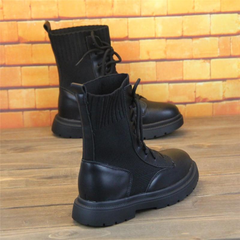 

Padded Boots Rock Shoes Woman Flat Heel Lace Up Winter Footwear Boots-Women Round Toe Cotton Black Ankle 2020 Ladies Med Rubber