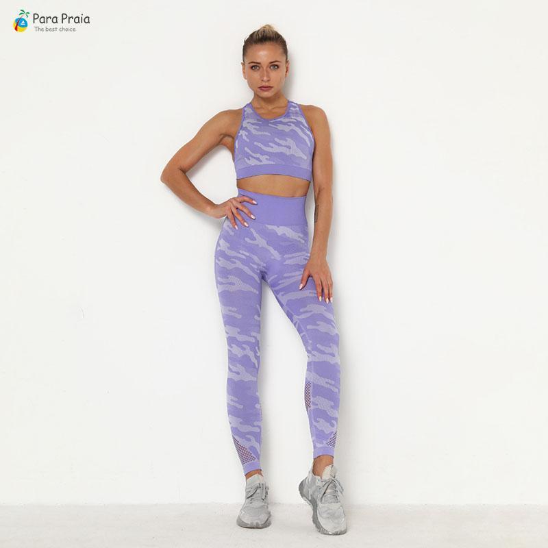 

Para Praia Camouflage Yoga Set Sport Bra Sportswear Breathable Running Suit Fitness Clothing Women Gym Legging Workout Clothes1, Black