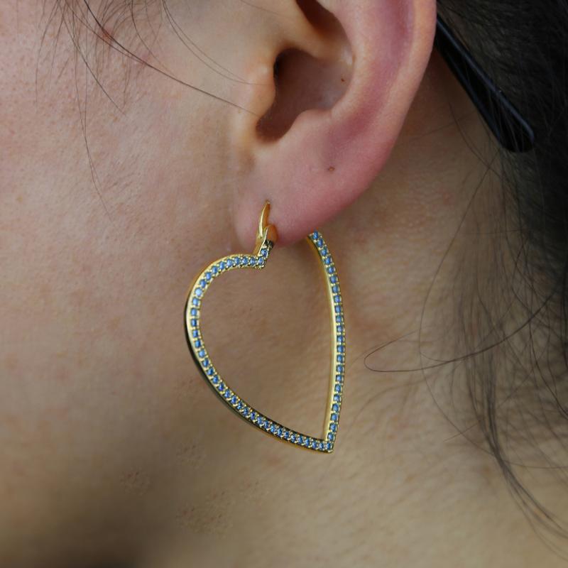 

Hoop & Huggie High Quality Sea Blue Pink White Rainbow Cz Heart Shape Earring With Gold Filled For Women Lady Wedding Earrings Jewelry