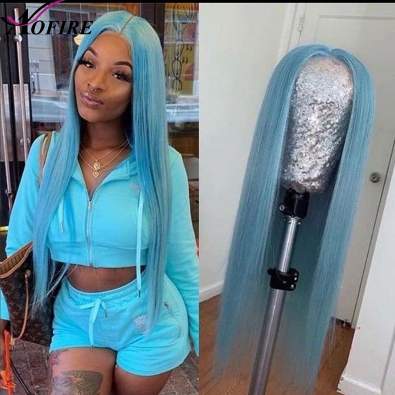 

Light Blue Colored Wigs Transparent Lace Wigs Straight Lace Front For Black Women Front Human Hair HD Wig