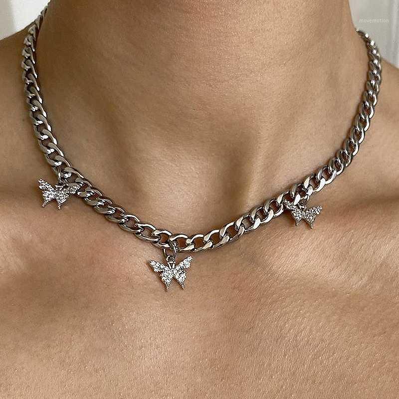 

1Pcs Women Necklaces Vintage Crystal Butterfly Metal Clavicle Chain Silver Color Necklace Fashion Wedding Party Jewelry1