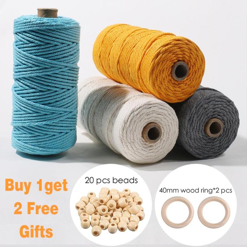 

100% Cotton Macrame Cord 3mm Thread Rope String Home Decoration Accessories Macrame Wall Hanging DIY Plant Hangers Wedding Decor, Beige mx001