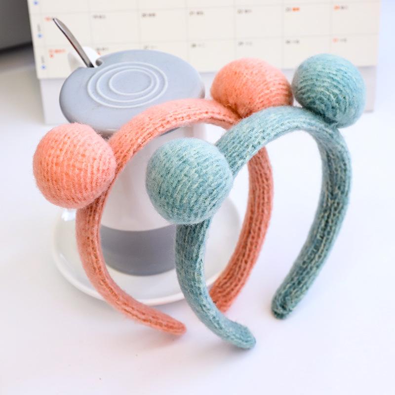 

Lovely Panda Ears knitting Pompom Ball Hairbands For Women Girls Hot Pink Blue Cat Ears Festival Party Hair Hoop Headwrap