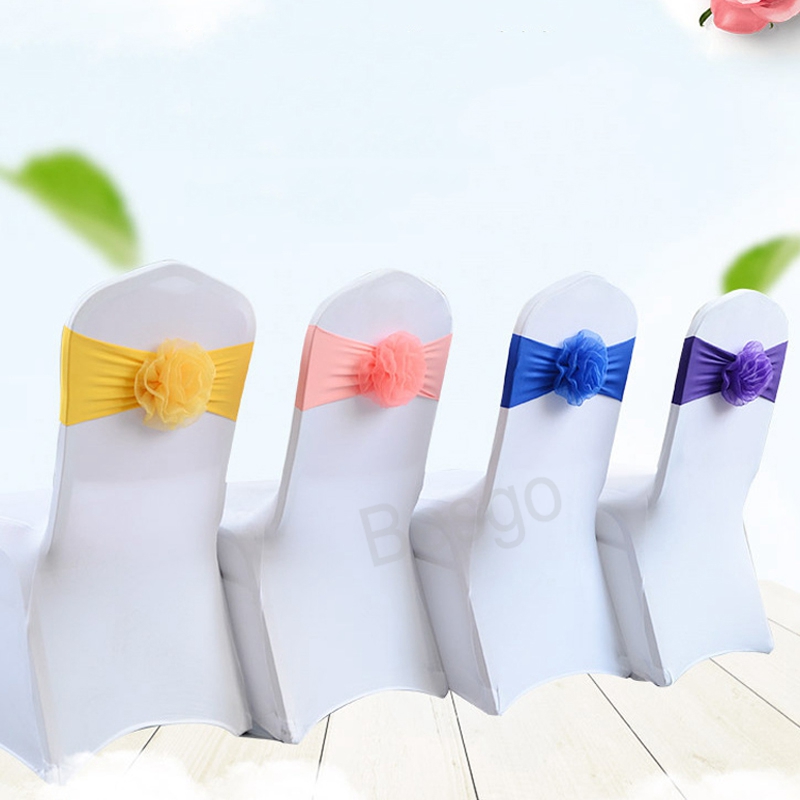 

Wedding Chair Cover Sashes Band With Flower Weddings Elasticity Chairs Covers Hotel Banquet Birthday Party Seat Back Decoration BH5987 TYJ