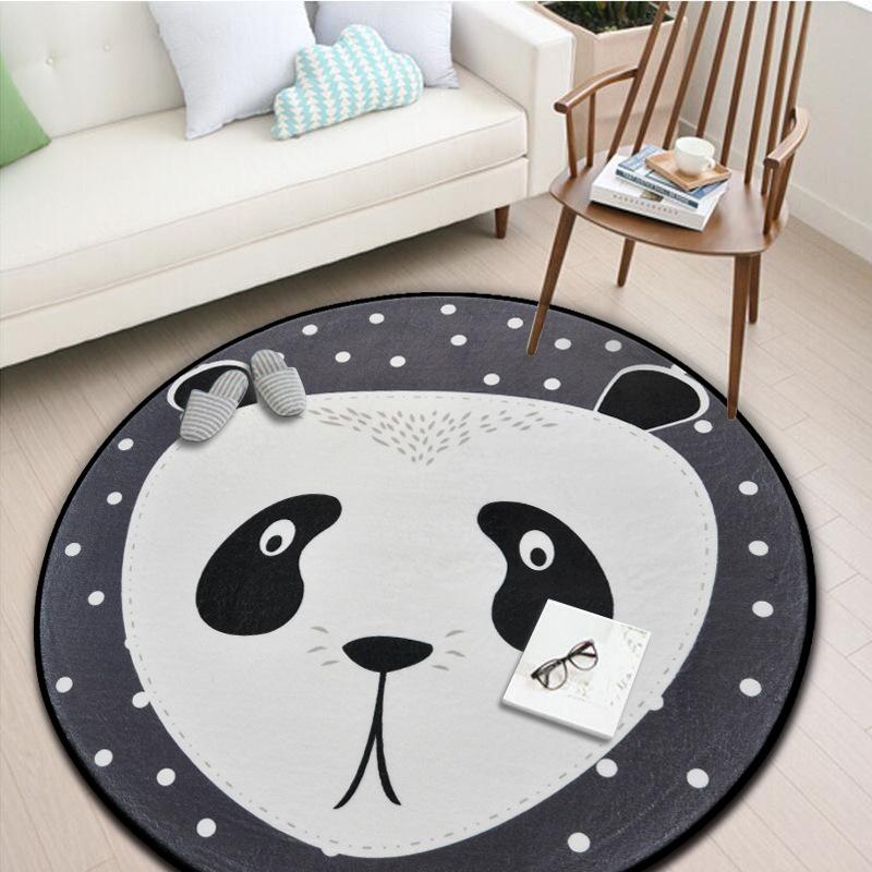 

White Grey Cartoon Animals Bear Panda Round Tapete For Living Room Bedroom Home Decor Carpet Rug Children Kids Soft Play Mat