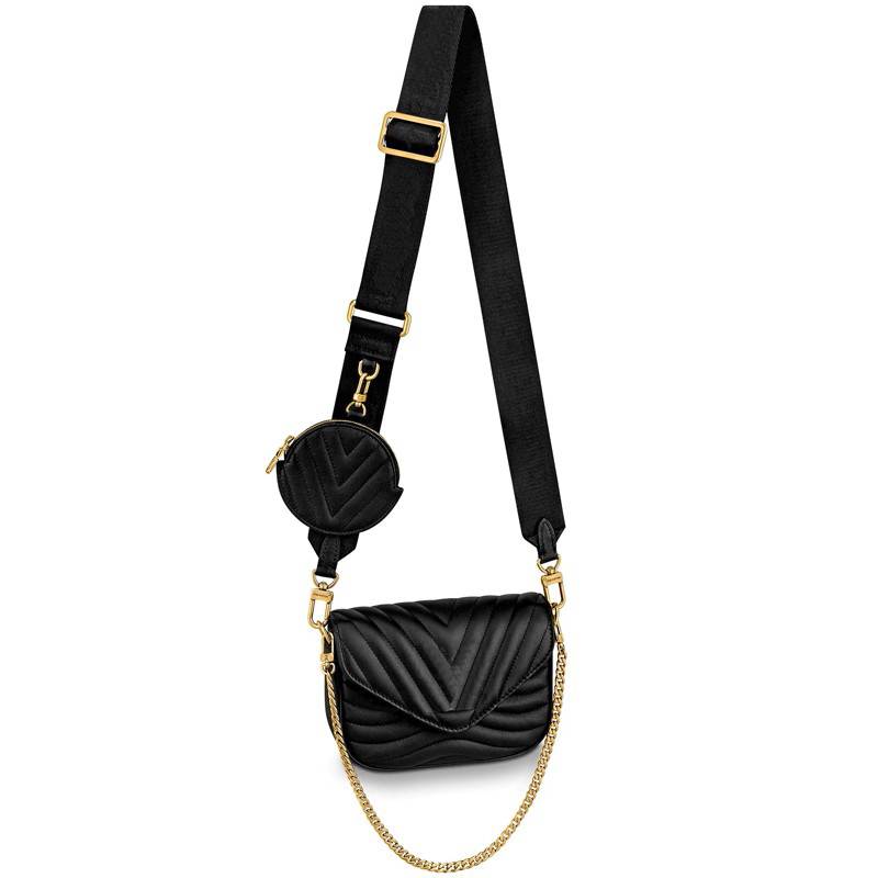 

New Top Quality 5A M56461 Women Crossbody Bag,Real Leather Fashion Shoulder bag, Multi Pochette New Wave,Chain wide strap,parisdesignbag