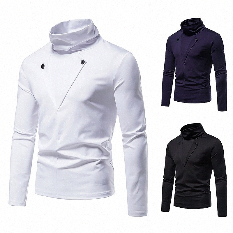 foreign trade wholesale spring and autumn new style casual fashion men's fake two-piece placket design high neck bottoming t-shirt long-slee