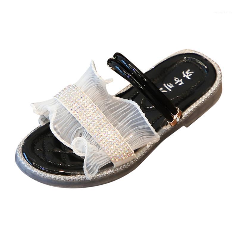 

KANCOOLD Girls rhinestone border lace edge smooth soft strips without laces set foot princess shoes children heightened sandals1, Black