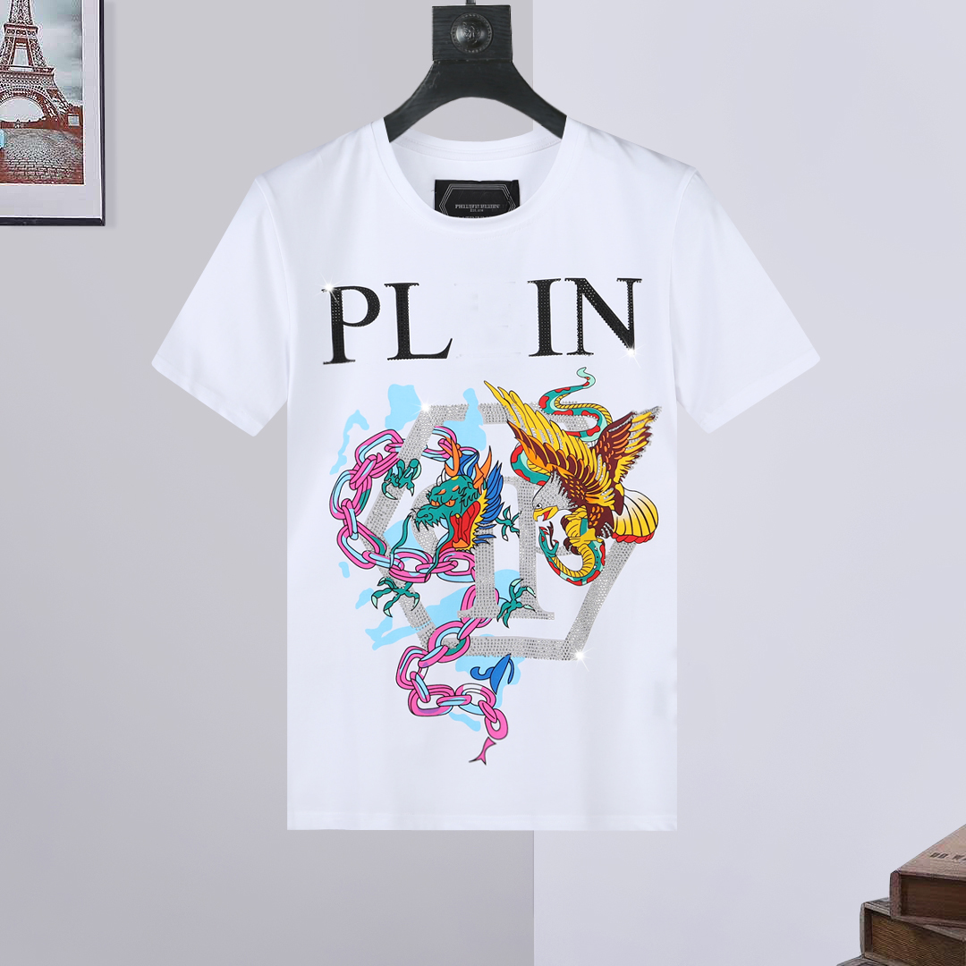 

Designer Mens PP Skull Diamond t shirts Short sleeve Brand Spring and Summer high O-Neck Quality Skulls TShirt tees phillip plain 001, Purple