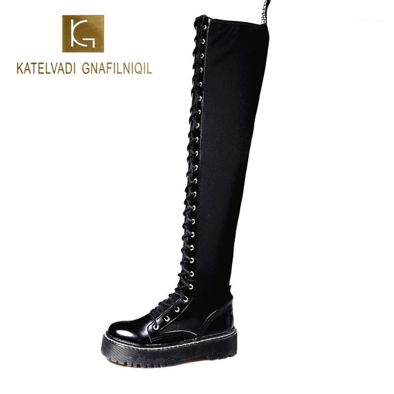 

KATELVADI New Arrival Over The Knee Woman Boots Fashion High Quality Handmade Stretch Plus Split Leather Boots XYL-0071, With plush
