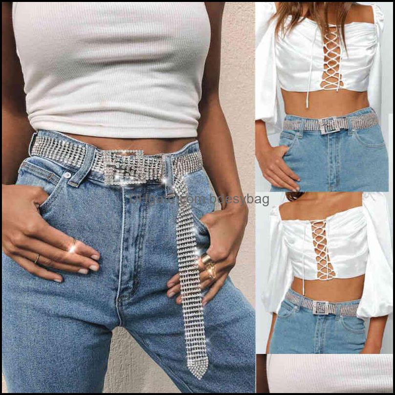 

Belts & Accessories Fashion Body Jewelry Brilliant Womens Chain Fl Diamond Rhinestone Crystal Luxury Large Party Waist Belt Drop Delivery 20, Black;brown