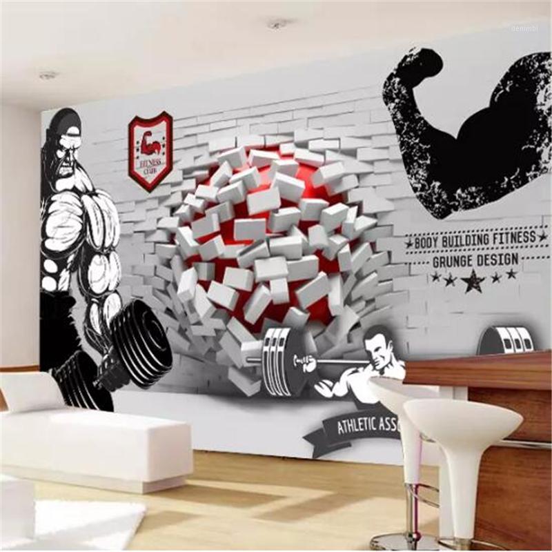 

mural Custom wallpaper 3D broken wall into the gym fitness room tooling living room gym TV background wallpaper papel de parede1, As pic