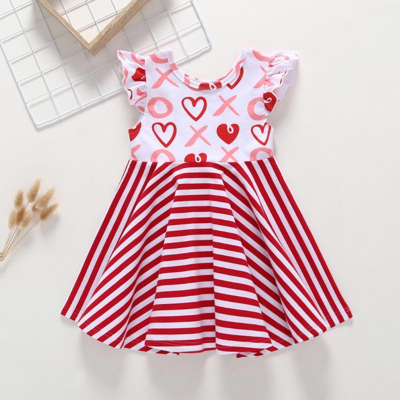 

Child Kid Dress Toddler Kid Baby Girl Dress Sleeveless Stripe Heart Printed Dresses Princess Clothes1, Red
