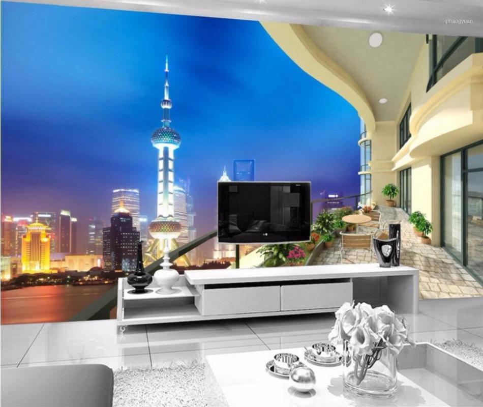 

Custom photo 3d room wallpaper picture balcony outside Shanghai decoration painting 3d wall murals wallpaper for walls 3 d1, As pic