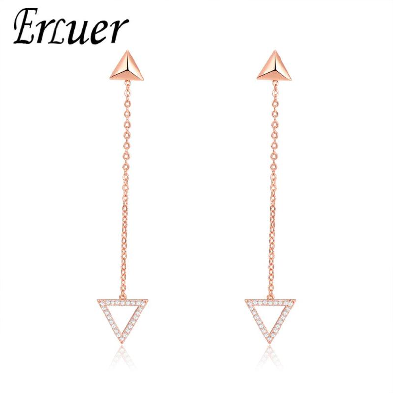 

Dangle & Chandelier ERLUER J-Korea Long Drop Earrings For Women Girls Triangle Shape Crystal Zircon Pendant Rose Gold Earring Party