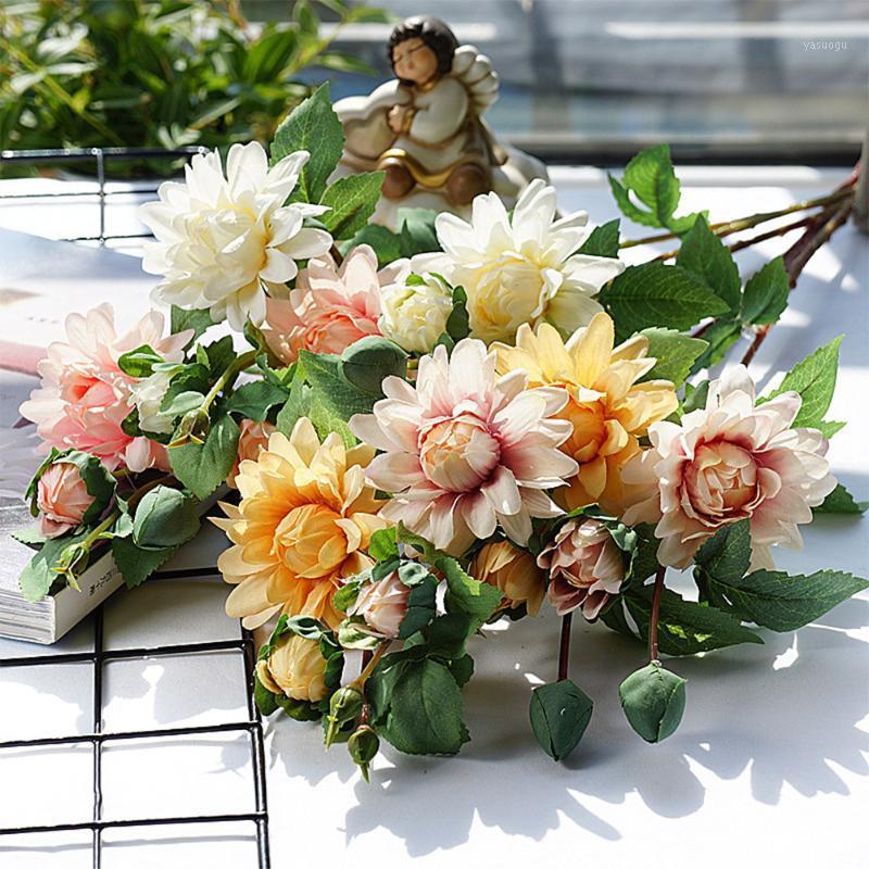 

4 Heads Wedding Artificial Dahlia Flower Wedding Bouquet Party Birthday New Year Valentine Family Flower Decoration1